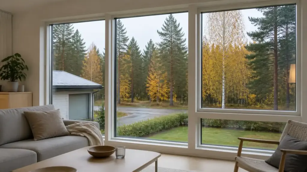 Puhtaat ikkunat tuovat syksyistä päivänvaloa suomalaiseen olohuoneeseen.